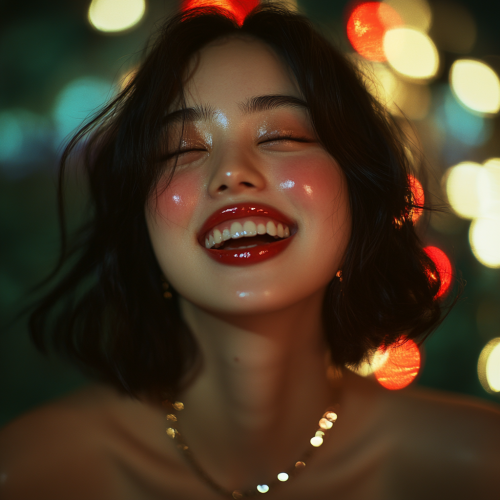 Close up portrait of beautiful Asian girl laughing