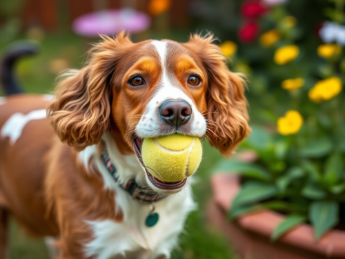 Cocker Spaniel Dog With Tennis Ball Outdoors Cocker Spaniel Dog With Tennis Ball Outdoors