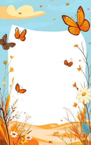 Colorful Autumn Card with Butterflies and Cartoon Style