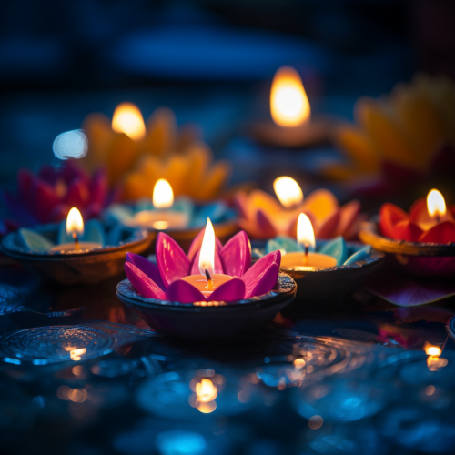 Colorful Diya Lamps with Lotus Flowers - Cinematic Beauty