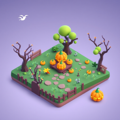 Colorful Halloween game assets in Pixar style.