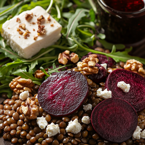 Colorful Lentil Salad with Beetroot and Goat Cheese