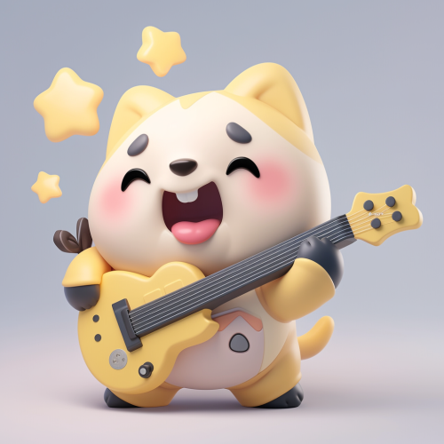 Colorful Playful Rockstar Dog Plushie Cartoon Drawing