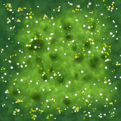 Colorful cartoon field with grass and flowers