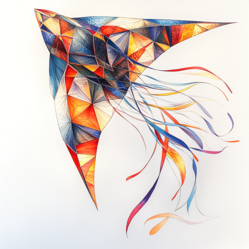 Colorful kite with geometric patterns floats gracefully