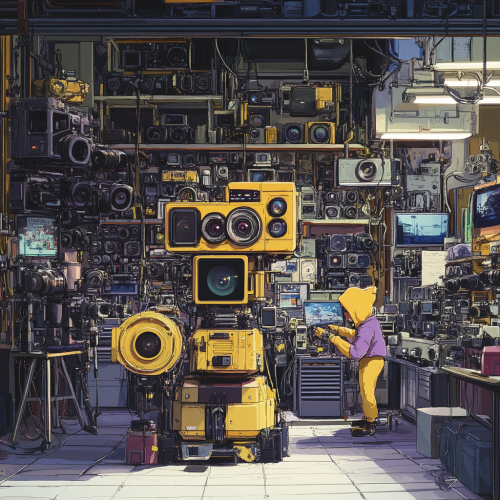 Colorful mechanic shop with anime theme