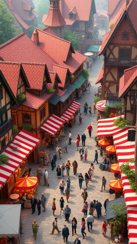 Colorful medieval village carnival in Pixar 3D style. Colorful medieval village carnival in Pixar 3D style.