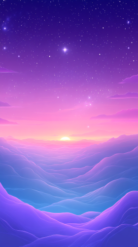 Colorful sky with star and gentle waves