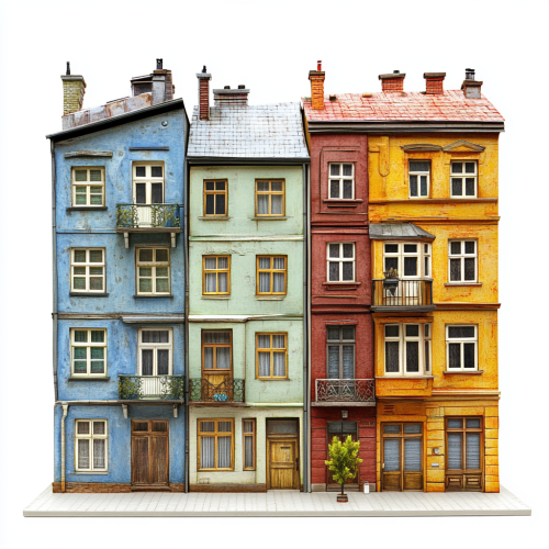 Colorful tenement houses in a realistic style