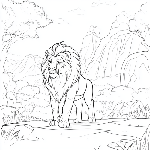 Coloring page of iconic Lion King scene.