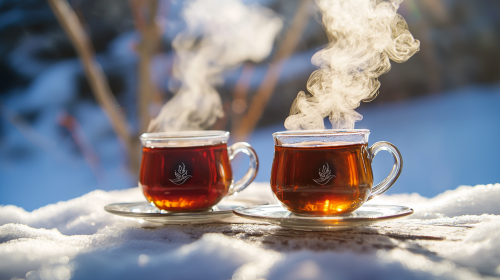 Comforting Black Tea in Snowy Winter Setting