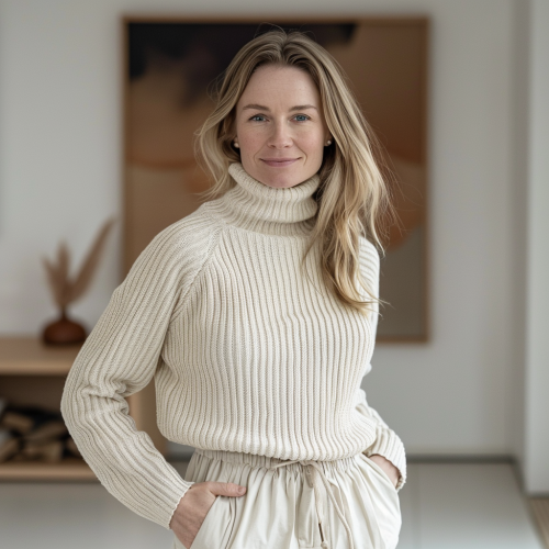 Confident 30-year-old German woman in stylish outfit