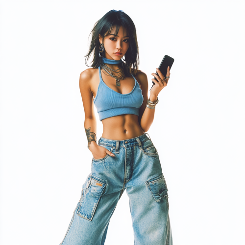 Confident Girl in 2000s Fashion with Phone