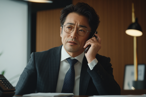 Confident Japanese banker in office