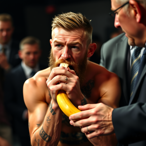 Conor McGregor Kneeling while Eating a Banana