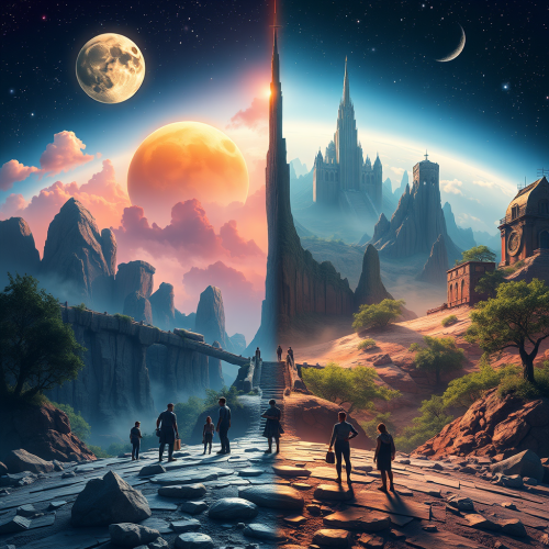 Contrasting Utopian and Dystopian Future Worlds Poster