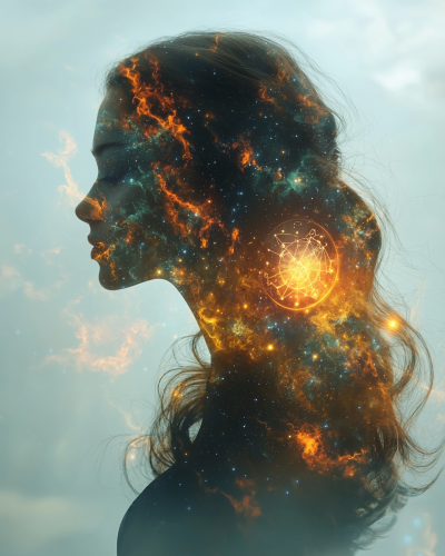 Cosmic Woman: Graceful Beauty Among Celestial Universe