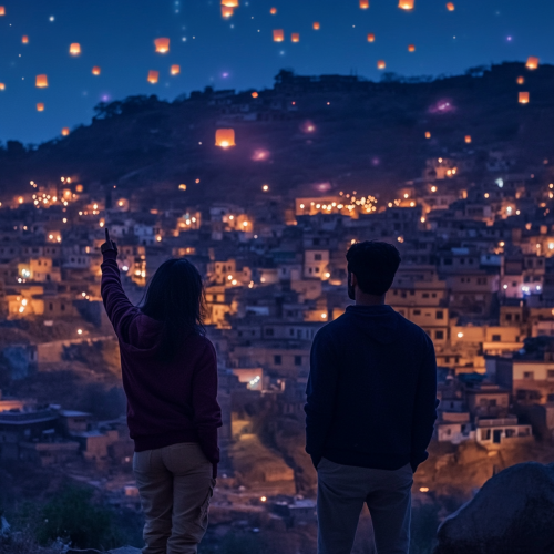 Couple enjoys Diwali lights at city cliff edge