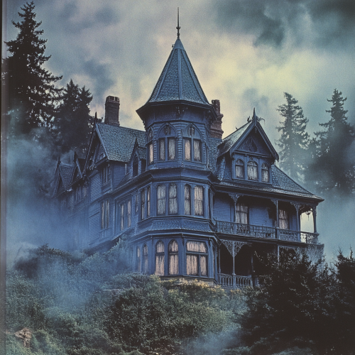 Cover of 1980s book featuring eerie Victorian manor. Cover of 1980s book featuring eerie Victorian manor.