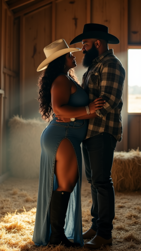 Cowboy Couple's Silhouette in Rustic Barn