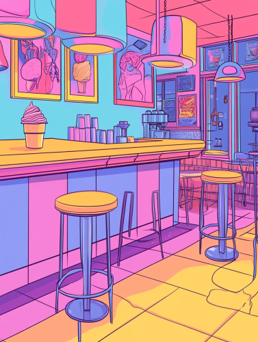 Cozy 80's Cafe with Ice Cream and Coffee
