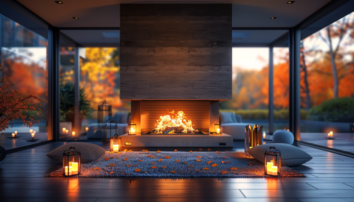 Cozy Autumn Evening by Fireplace: A Tranquil Scene
