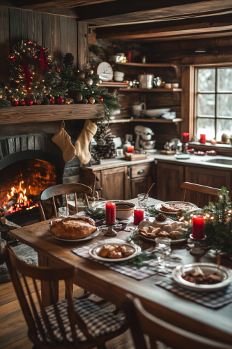 Cozy Christmas Kitchen with Rustic Cabin Aesthetic