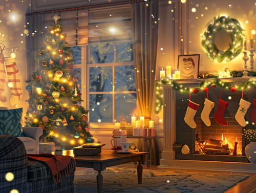 Cozy Christmas living room with warm decorations