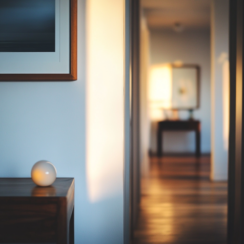 Cozy hallway with clean white wall and soft lighting. Cozy hallway with clean white wall and soft lighting.