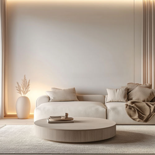 Cozy living room with warm-lit white wall. Cozy living room with warm-lit white wall.