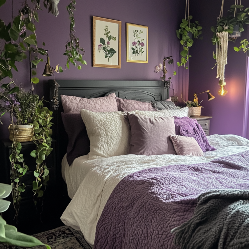 Cozy moody chic bedroom with elegant lighting