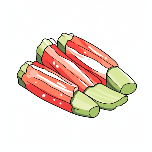 Crab Stick and Cucumber in Simple Cartoon Style