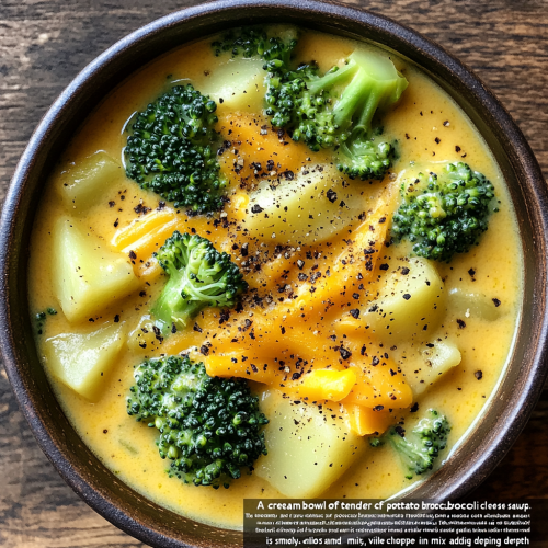 Rustic Photograph of Potato Broccoli Cheddar Soup