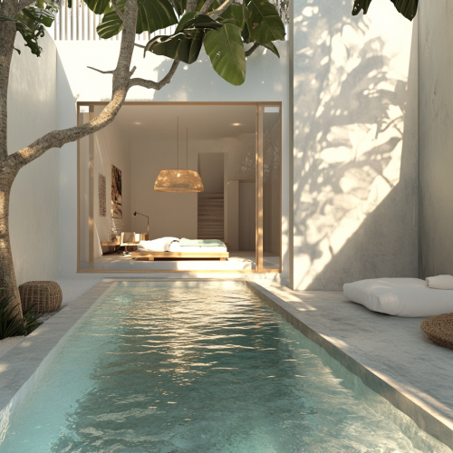 Create Bali villa 75sqm, pool 11sqm, minimalist design.