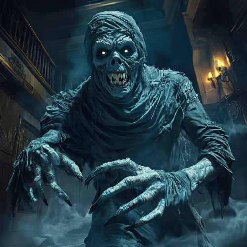 Creepy character in haunted mansion artwork