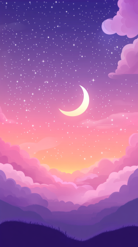 Crescent Moon in Pink and Lavender Sky