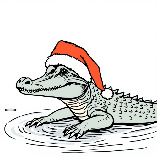 Crocodile Wearing Santa Hat in a River