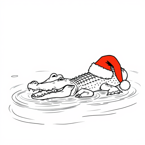 Crocodile Wearing a Santa Hat in a River Crocodile Wearing a Santa Hat in a River