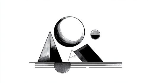 Crystal ball in black ink outline with geometric shapes