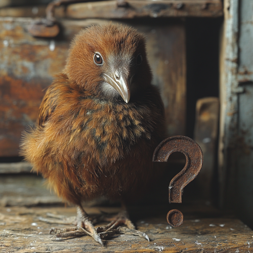 Curious Kiwi Bird with Question Mark