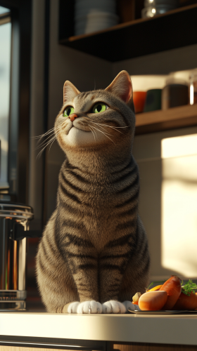 Curious Luna the Tabby Cat Watches Human Groceries