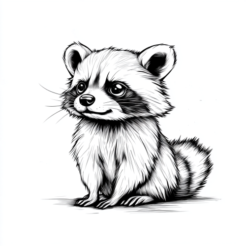 Curious raccoon playing in simple black lines