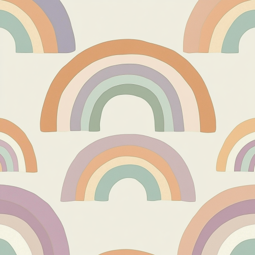 Curved rainbow in pastel colors on cream background.