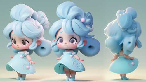 Cute Girl with Blue Gradient Hair Standing