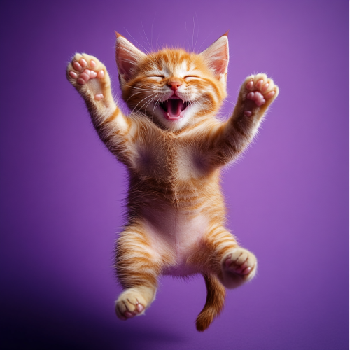 Cute cat smiling and jumping in magazine photo