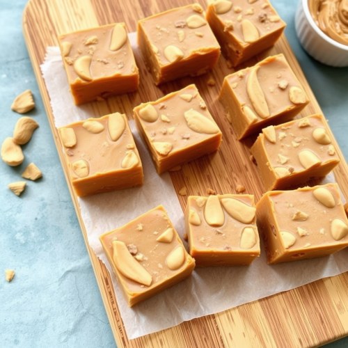 Cutting board with healthy peanut butter fudge