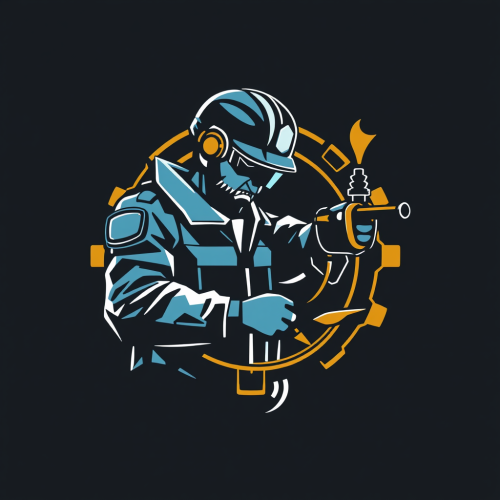 Cyberpunk engineer creates logo solution with industrial integrity.