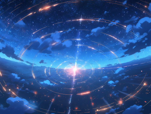 Dance of Red and Blue Stars in Night Sky Dance of Red and Blue Stars in Night Sky