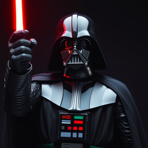Darth Vader with lightsaber up in front.