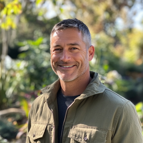 David Miller Smiling in His Peaceful Garden